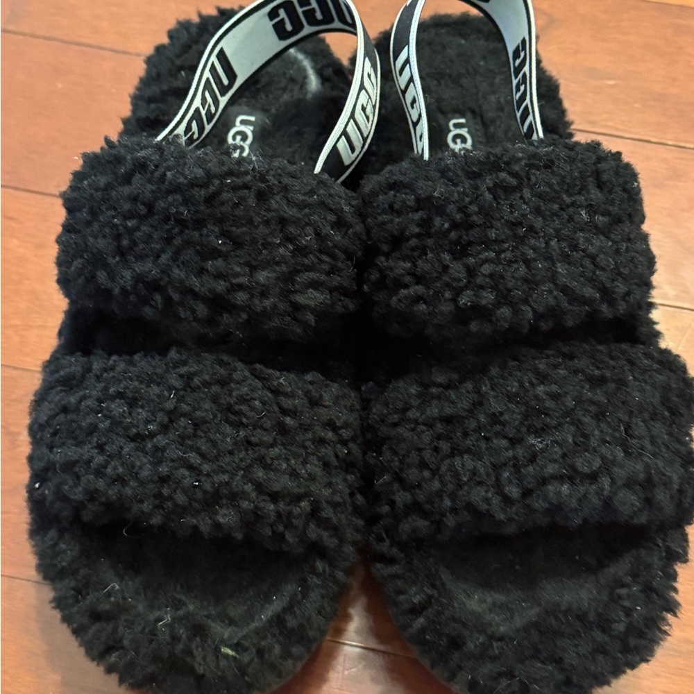 UGG Black Fluffy Sandals